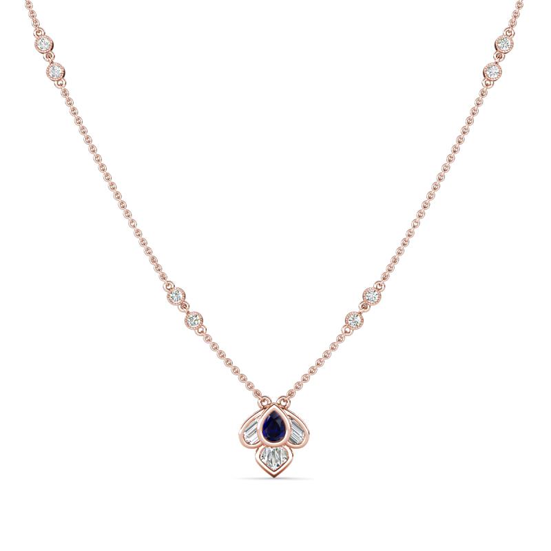 Sariya Fine Unseen 0.45 ctw Pear Shape Blue Sapphire accented Baguette & Round Natural Diamond Floral Necklace 
