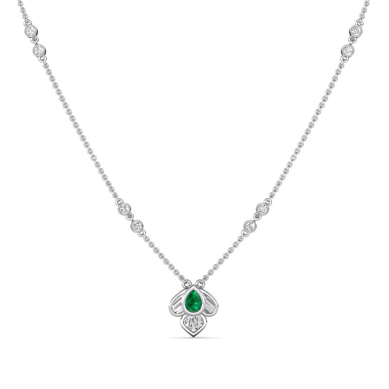 Sariya Fine Unseen 0.40 ctw Pear Shape Emerald accented Baguette & Round Natural Diamond Floral Necklace 