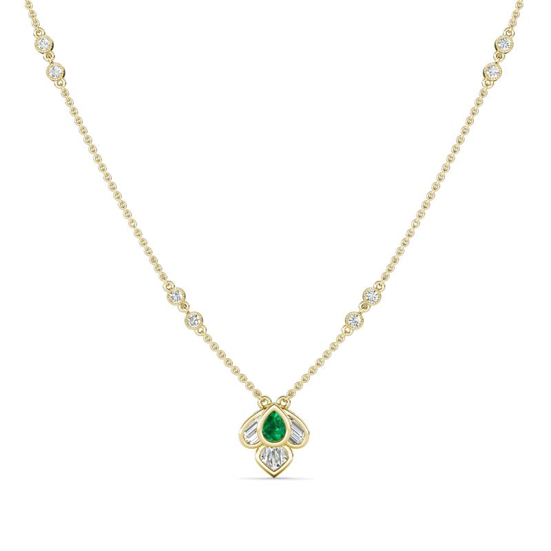 Sariya Fine Unseen 0.40 ctw Pear Shape Emerald accented Baguette & Round Natural Diamond Floral Necklace 
