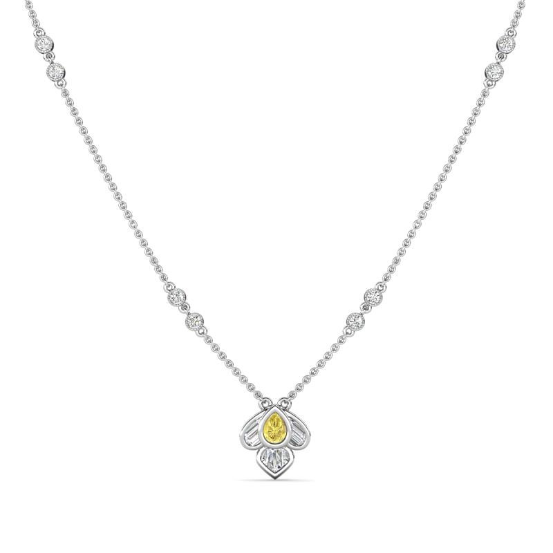 Sariya Fine Unseen 0.55 ctw Pear Shape Yellow Sapphire accented Baguette & Round Natural Diamond Floral Necklace 
