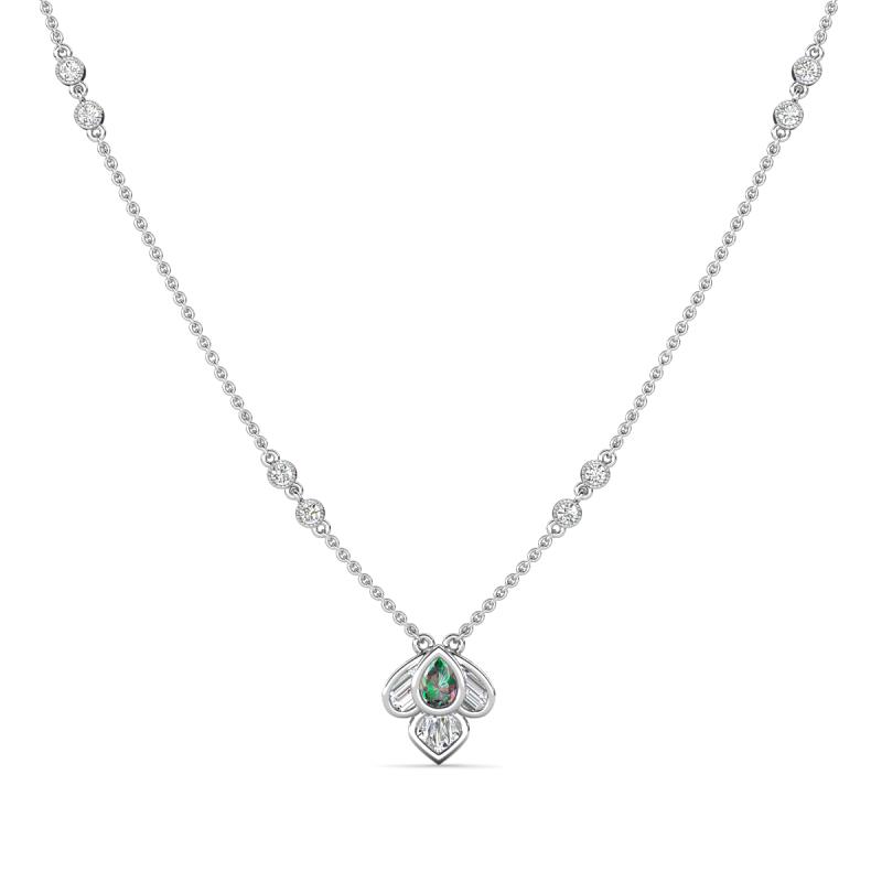 Sariya Fine Unseen 0.50 ctw Pear Shape Created Alexandrite accented Baguette & Round Natural Diamond Floral Necklace 