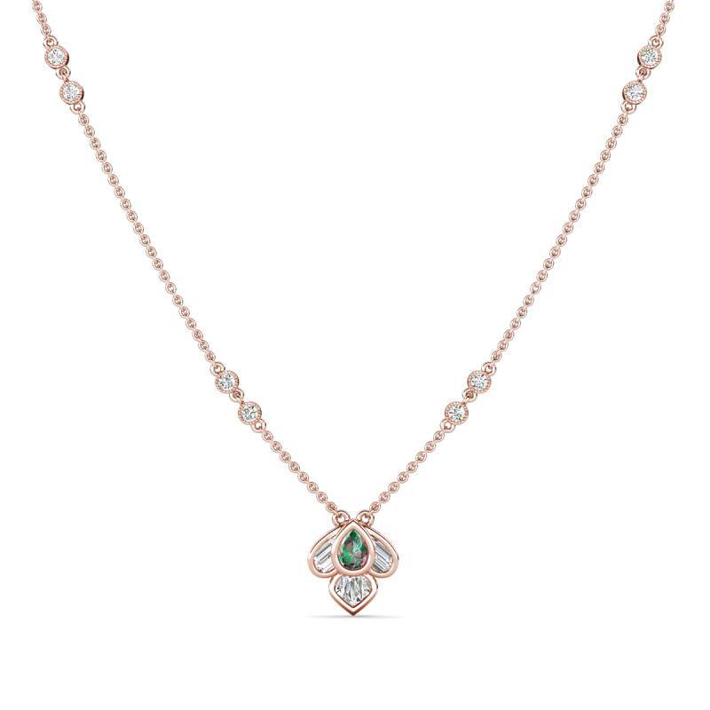 Sariya Fine Unseen 0.50 ctw Pear Shape Created Alexandrite accented Baguette & Round Natural Diamond Floral Necklace 