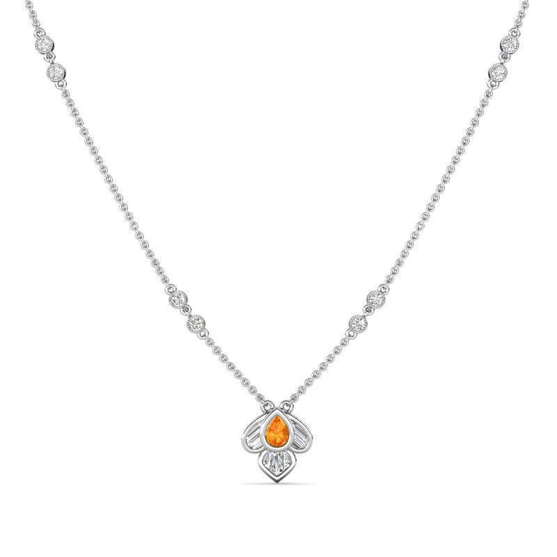 Sariya Fine Unseen 0.50 ctw Pear Shape Citrine accented Baguette & Round Natural Diamond Floral Necklace 
