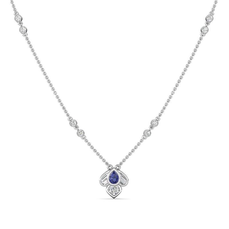Sariya Fine Unseen 0.45 ctw Pear Shape Iolite accented Baguette & Round Natural Diamond Floral Necklace 
