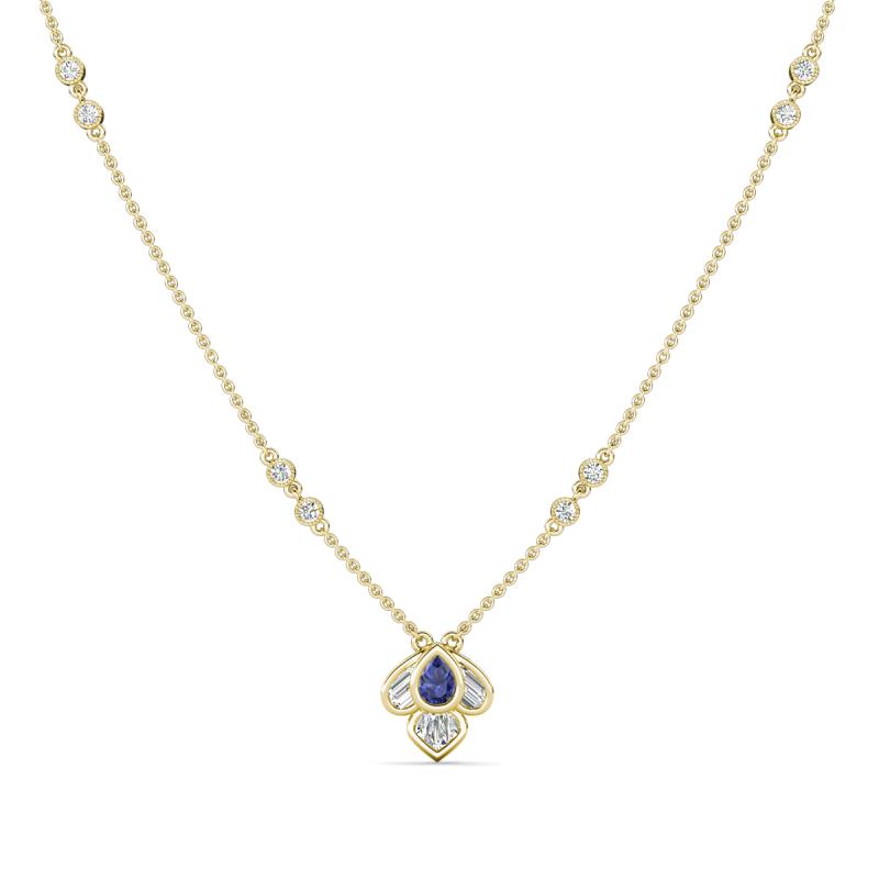 Sariya Fine Unseen 0.45 ctw Pear Shape Iolite accented Baguette & Round Natural Diamond Floral Necklace 