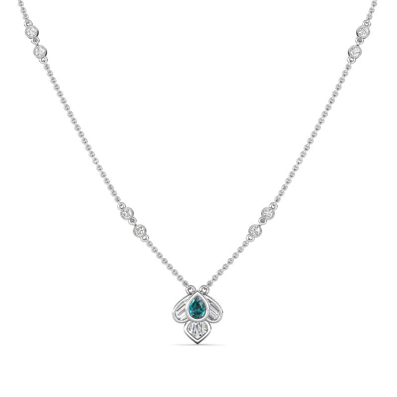 Sariya Fine Unseen 0.50 ctw Pear Shape London Blue Topaz accented Baguette & Round Natural Diamond Floral Necklace 