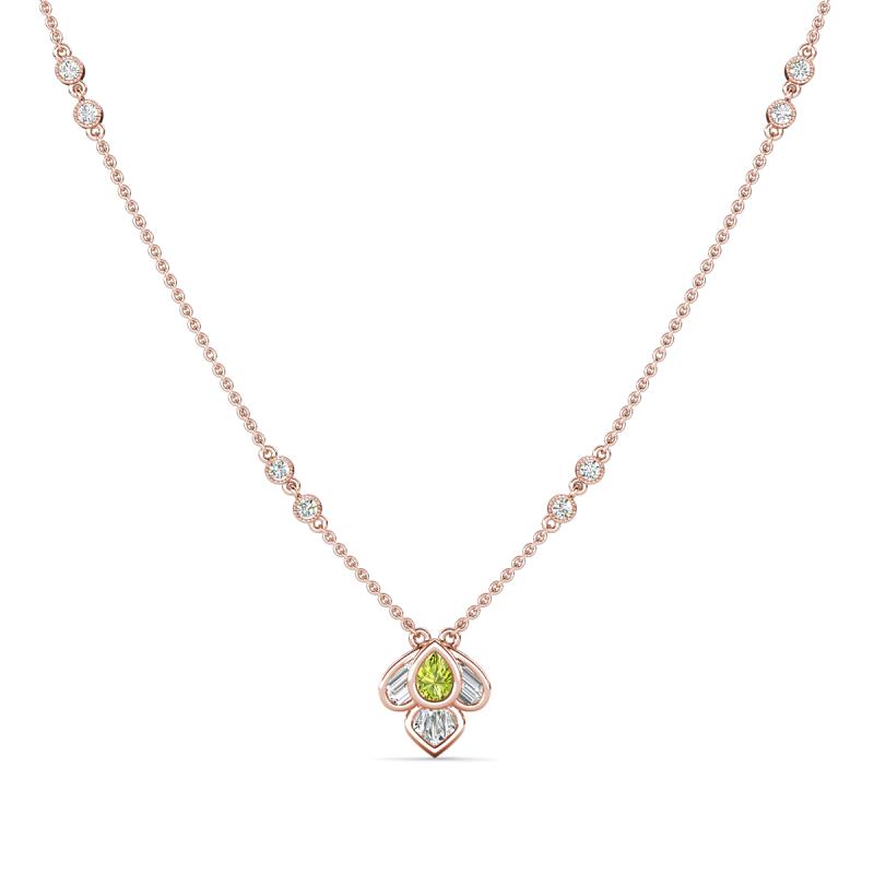 Sariya Fine Unseen 0.50 ctw Pear Shape Peridot accented Baguette & Round Natural Diamond Floral Necklace 