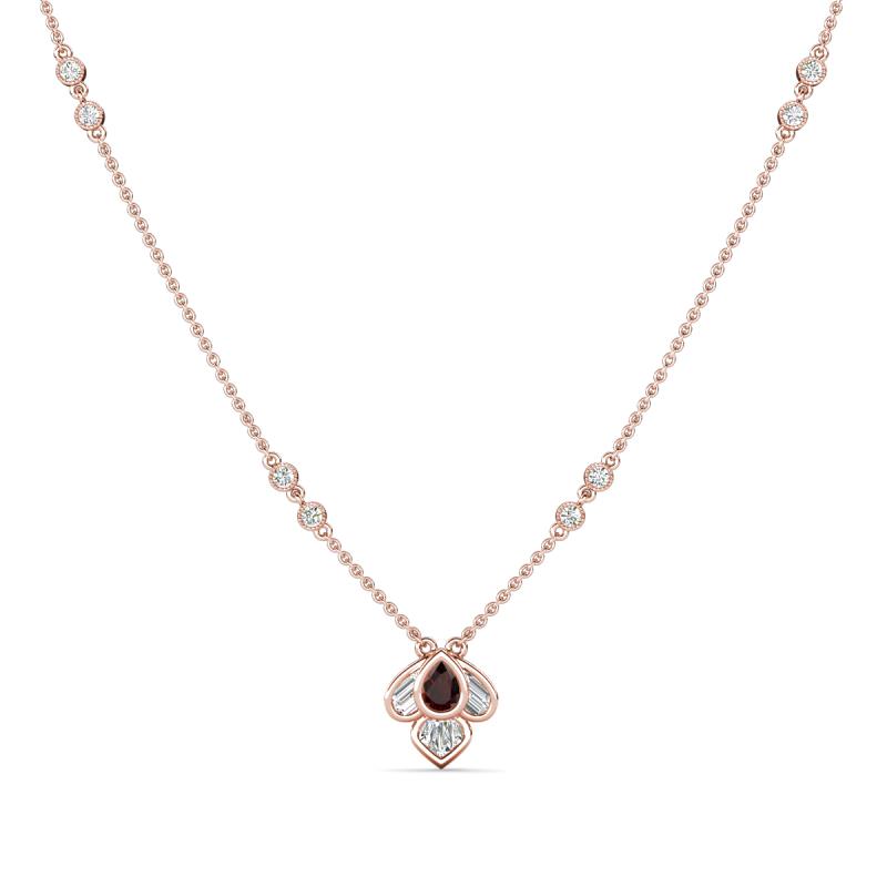 Sariya Fine Unseen 0.55 ctw Pear Shape Red Garnet accented Baguette & Round Natural Diamond Floral Necklace 