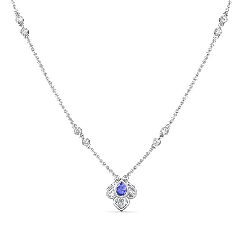 Sariya Fine Unseen 0.50 ctw Pear Shape Tanzanite accented Baguette & Round Natural Diamond Floral Necklace 
