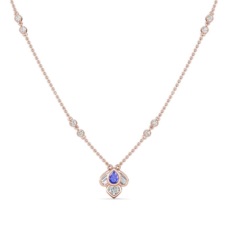 Sariya Fine Unseen 0.50 ctw Pear Shape Tanzanite accented Baguette & Round Natural Diamond Floral Necklace 