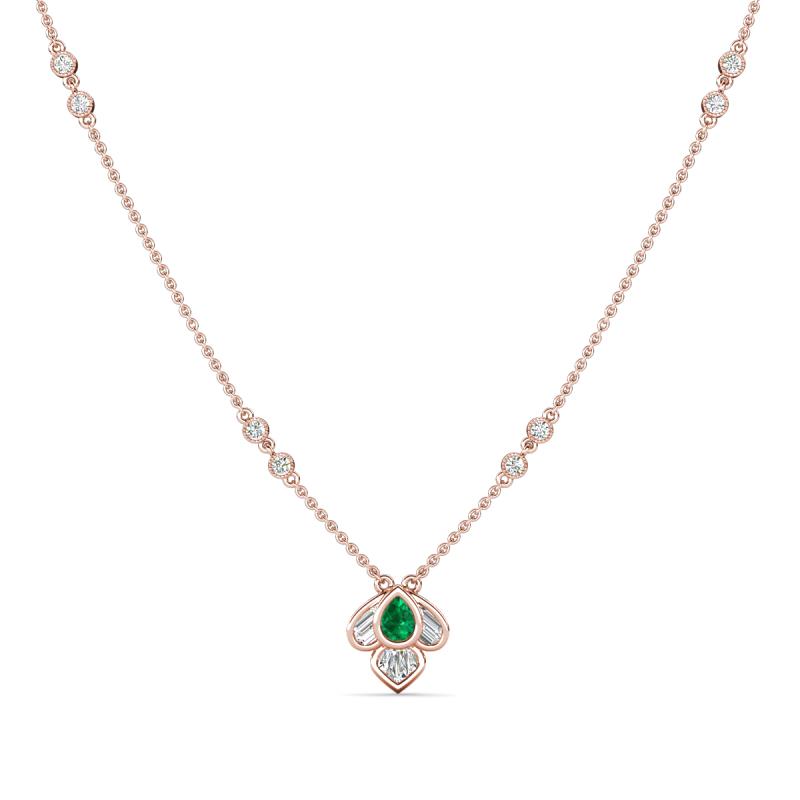 Sariya Fine Unseen 0.40 ctw Pear Shape Emerald accented Round & Baguette Natural Diamond Floral Necklace 