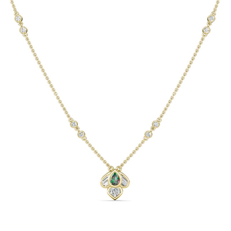 Sariya Fine Unseen 0.50 ctw Pear Shape Created Alexandrite accented Round & Baguette Natural Diamond Floral Necklace 