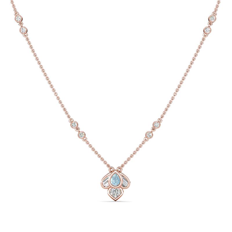 Sariya Fine Unseen 0.45 ctw Pear Shape Aquamarine accented Round & Baguette Natural Diamond Floral Necklace 