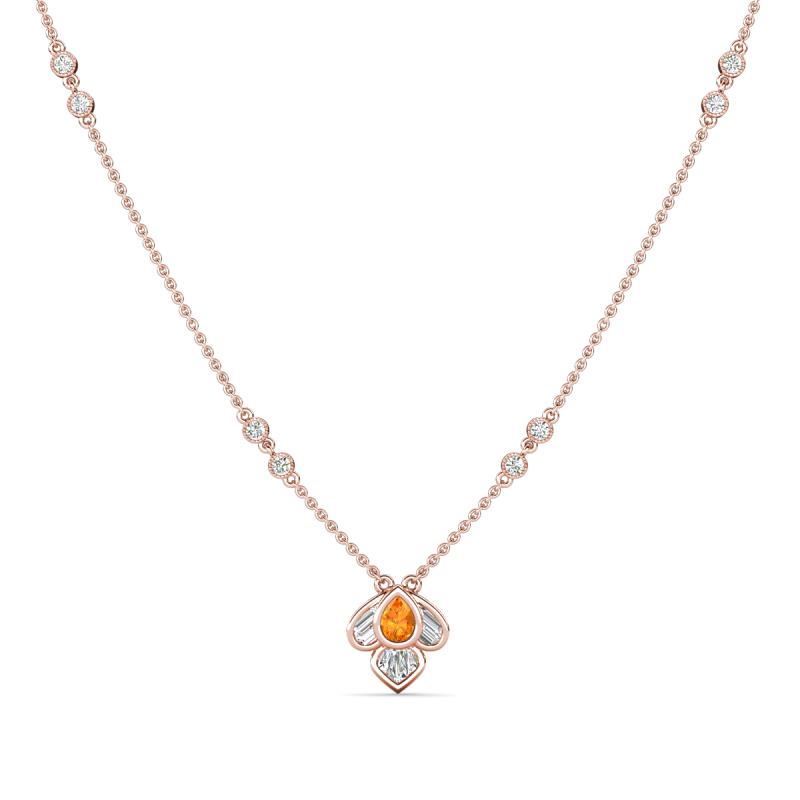 Sariya Fine Unseen 0.50 ctw Pear Shape Citrine accented Round & Baguette Natural Diamond Floral Necklace 