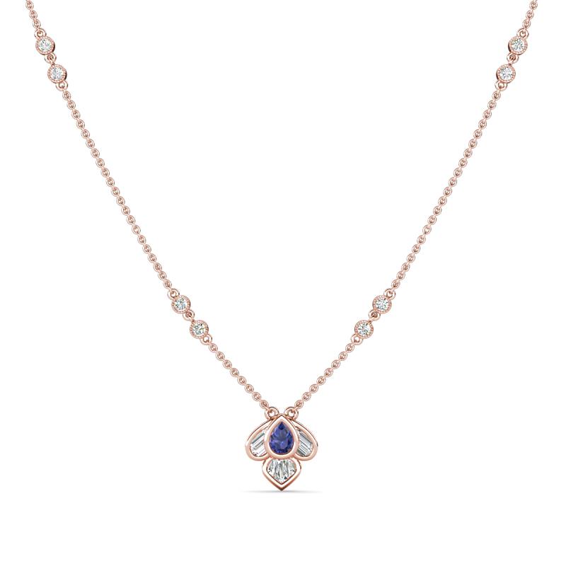 Sariya Fine Unseen 0.45 ctw Pear Shape Iolite accented Round & Baguette Natural Diamond Floral Necklace 