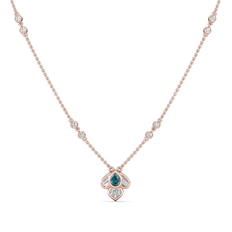 Sariya Fine Unseen 0.50 ctw Pear Shape London Blue Topaz accented Round & Baguette Natural Diamond Floral Necklace 