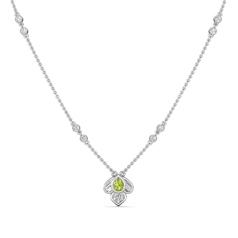 Sariya Fine Unseen 0.50 ctw Pear Shape Peridot accented Round & Baguette Natural Diamond Floral Necklace 