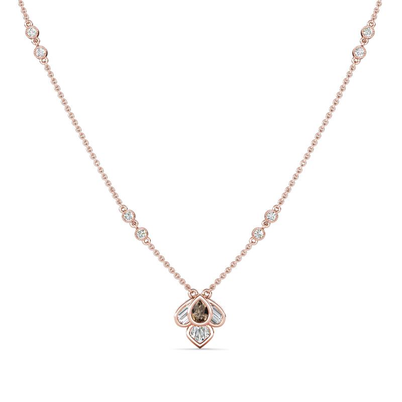 Sariya Fine Unseen 0.45 ctw Pear Shape Smoky Quartz accented Round & Baguette Natural Diamond Floral Necklace 