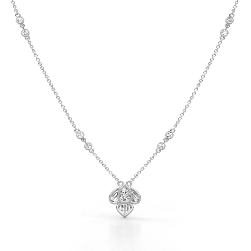 Sariya Fine Unseen 0.45 ctw Pear Shape Natural Diamond accented Baguette & Round Diamond Floral Necklace 