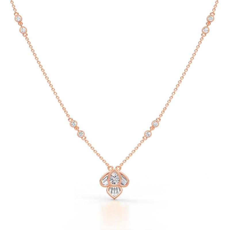 Sariya Fine Unseen 0.45 ctw Pear Shape Natural Diamond accented Baguette & Round Diamond Floral Necklace 