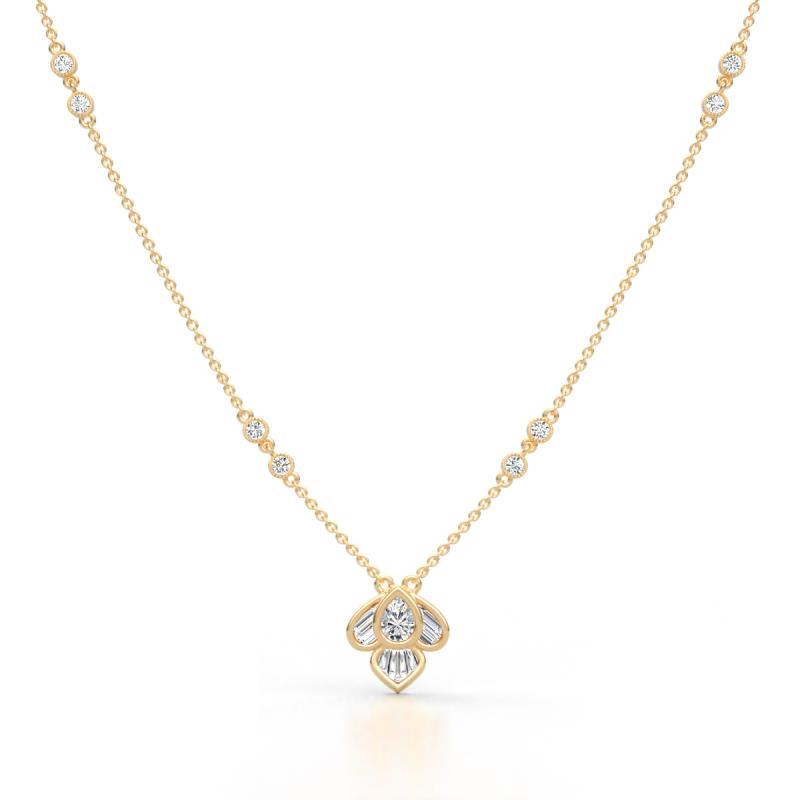 Sariya Fine Unseen 0.45 ctw Pear Shape Natural Diamond accented Round & Baguette Diamond Floral Necklace 