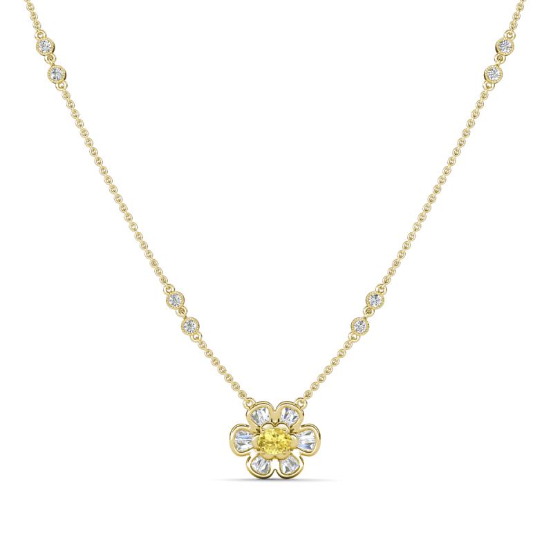 Elira Fine Unseen 0.60 ctw Oval Shape Yellow Sapphire accented Baguette & Round Natural Diamond Floral Necklace 