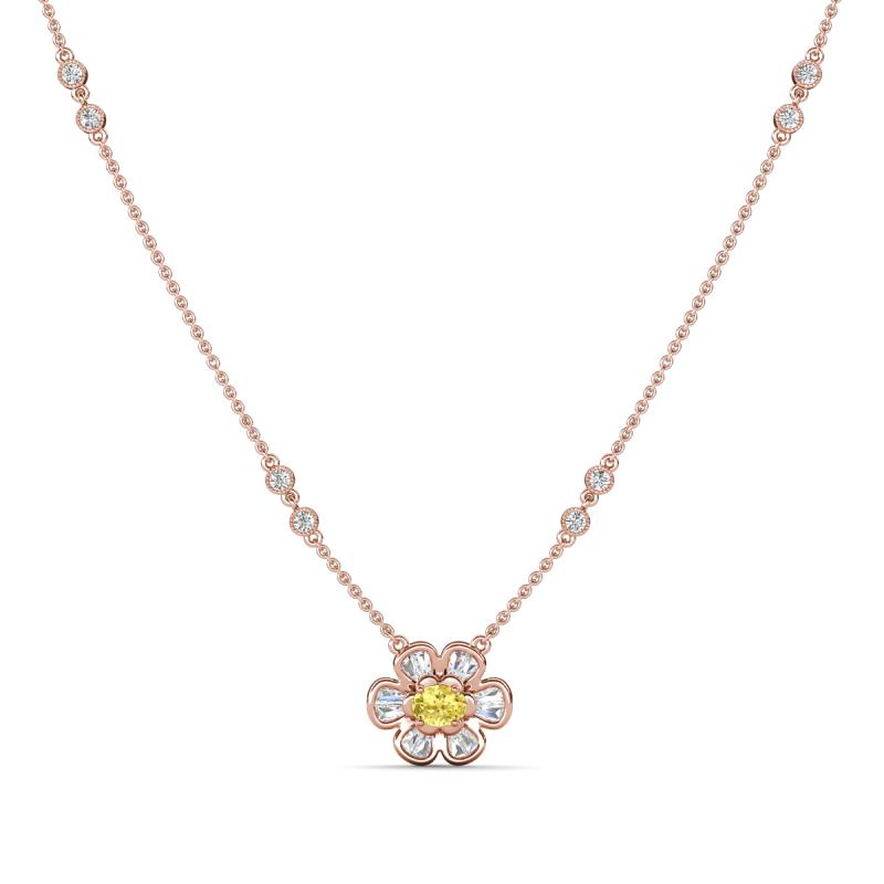 Elira Fine Unseen 0.60 ctw Oval Shape Yellow Sapphire accented Baguette & Round Natural Diamond Floral Necklace 