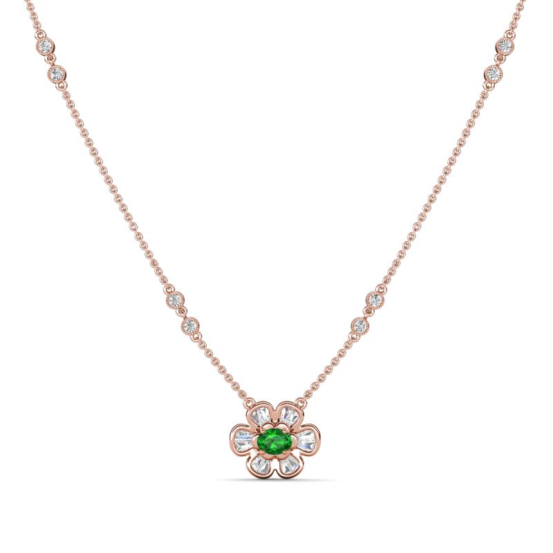 Elira Fine Unseen 0.50 ctw Oval Shape Green Garnet accented Baguette & Round Natural Diamond Floral Necklace 