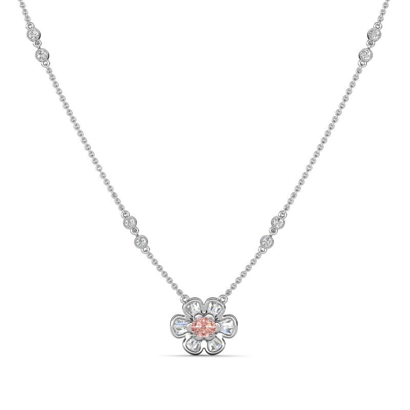 Elira Fine Unseen 0.50 ctw Oval Shape Morganite accented Baguette & Round Natural Diamond Floral Necklace 