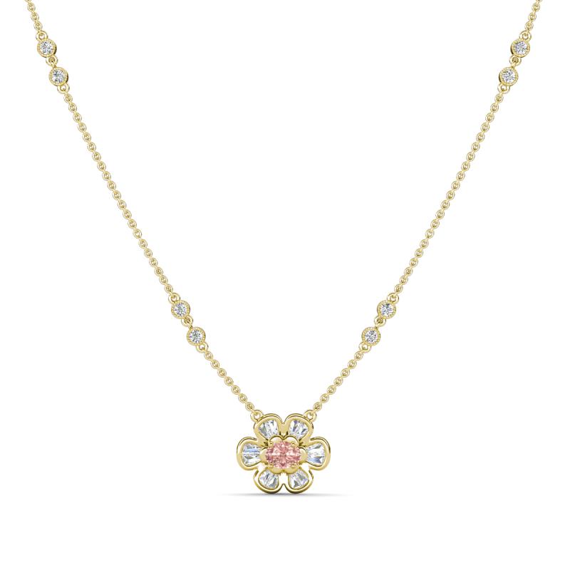Elira Fine Unseen 0.50 ctw Oval Shape Morganite accented Baguette & Round Natural Diamond Floral Necklace 