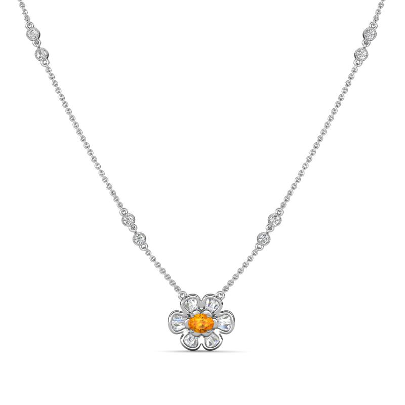 Elira Fine Unseen 0.50 ctw Oval Shape Citrine accented Baguette & Round Natural Diamond Floral Necklace 