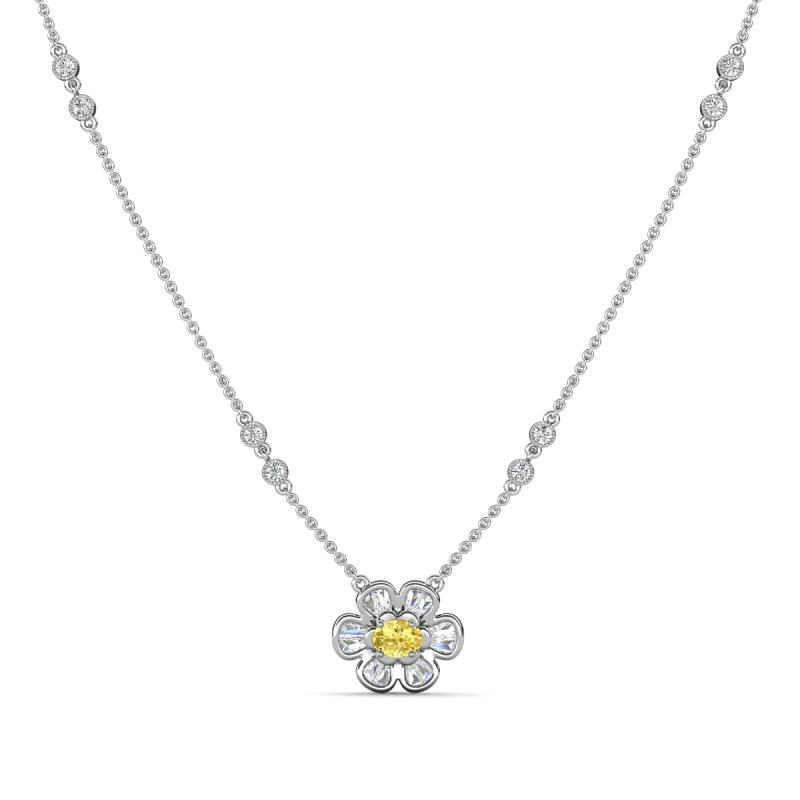 Elira Fine Unseen 0.60 ctw Oval Shape Yellow Sapphire accented Baguette & Round Natural Diamond Floral Necklace 
