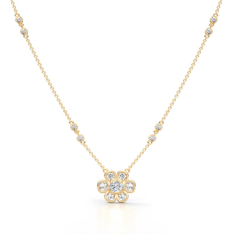 Elira Fine Unseen 0.45 ctw Oval Shape Natural Diamond accented Baguette & Round Diamond Floral Necklace 