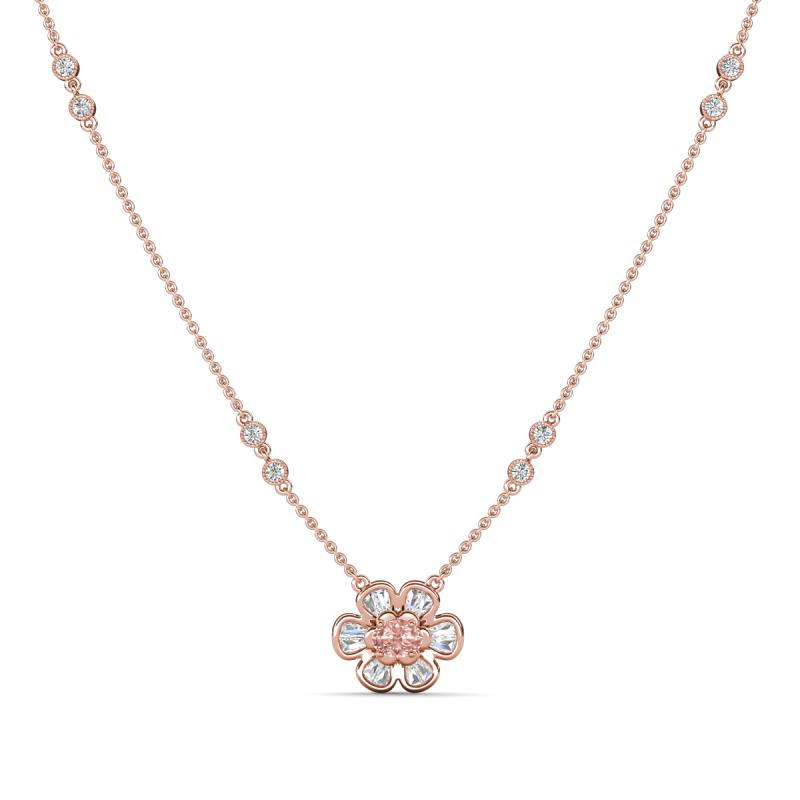 Elira Fine Unseen 0.50 ctw Oval Shape Morganite accented Baguette & Round Natural Diamond Floral Necklace 