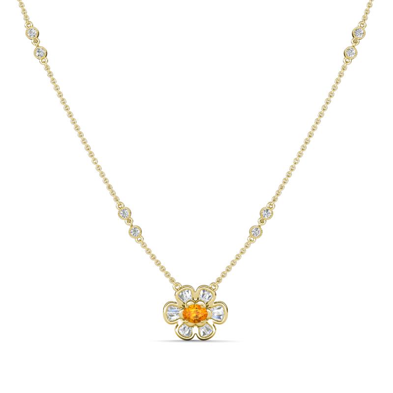 Elira Fine Unseen 0.50 ctw Oval Shape Citrine accented Baguette & Round Natural Diamond Floral Necklace 