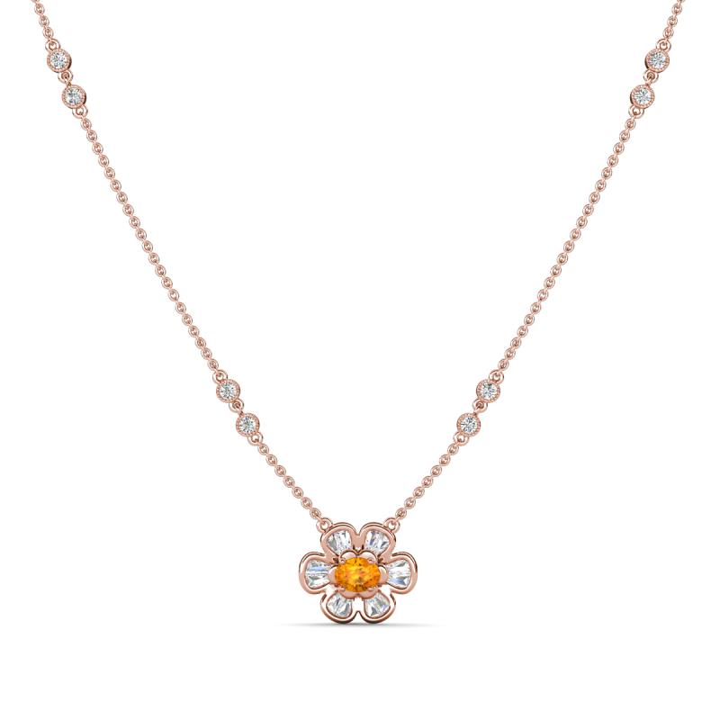 Elira Fine Unseen 0.50 ctw Oval Shape Citrine accented Baguette & Round Natural Diamond Floral Necklace 