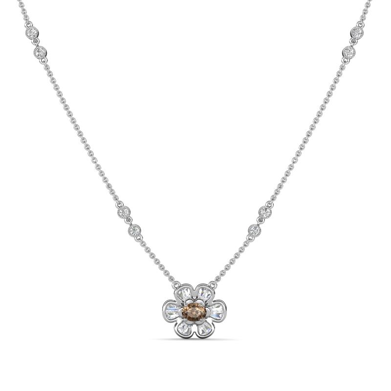 Elira Fine Unseen 0.50 ctw Oval Shape Smoky Quartz accented Baguette & Round Natural Diamond Floral Necklace 