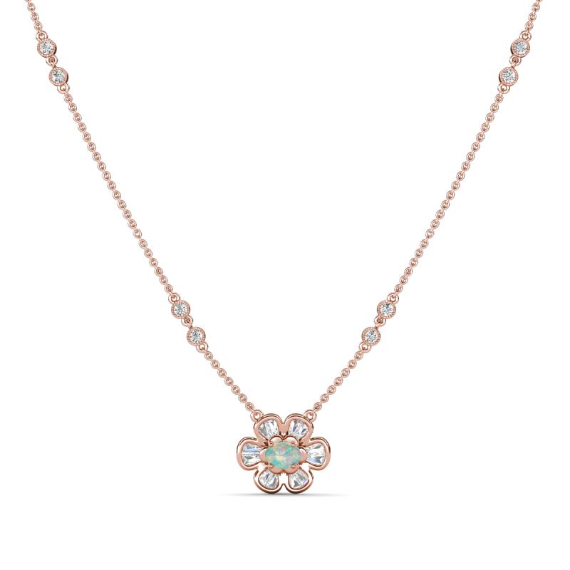 Elira Fine Unseen 0.40 ctw Oval Shape Opal accented Baguette & Round Natural Diamond Floral Necklace 