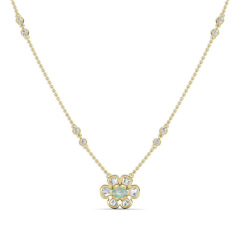Elira Fine Unseen 0.40 ctw Oval Shape Opal accented Baguette & Round Natural Diamond Floral Necklace 