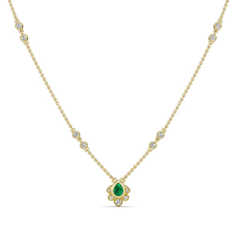 Avira Fine Unseen 0.30 ctw Pear Shape Emerald accented Round Natural Diamond Floral Necklace 