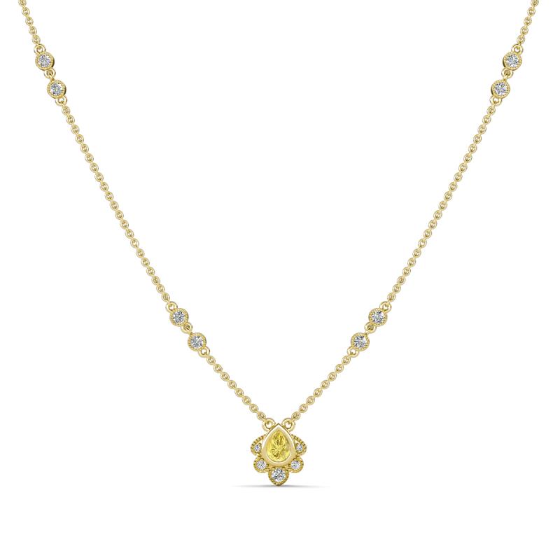 Avira Fine Unseen 0.45 ctw Pear Shape Yellow Sapphire accented Round Natural Diamond Floral Necklace 