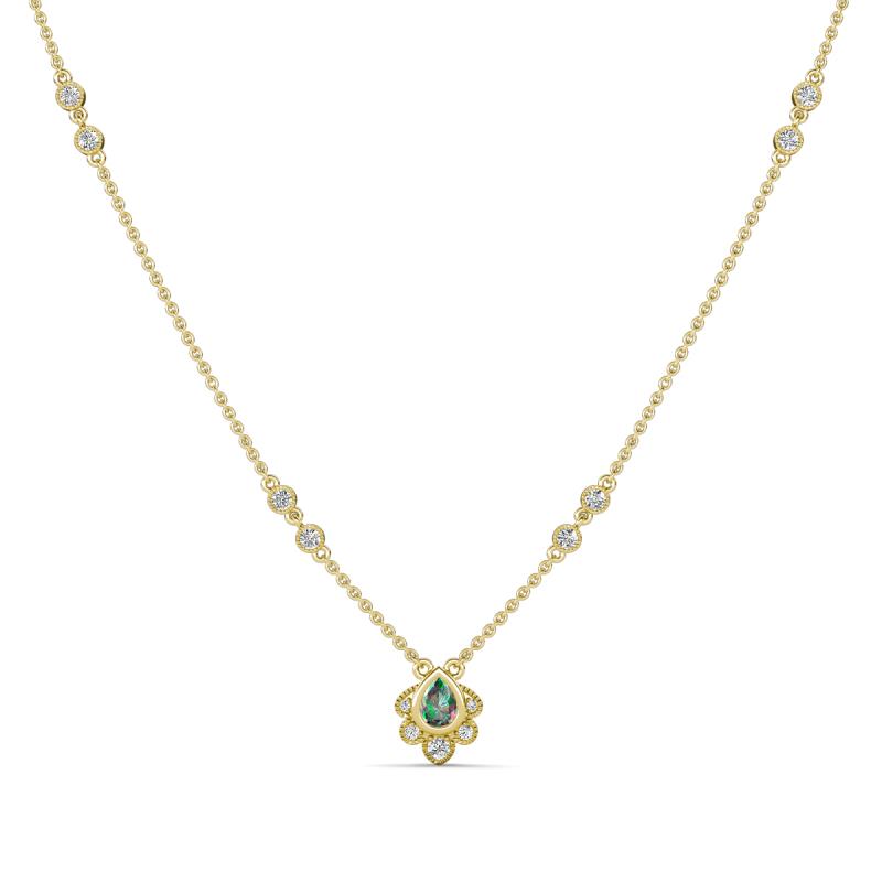 Avira Fine Unseen 0.40 ctw Pear Shape Created Alexandrite accented Round Natural Diamond Floral Necklace 