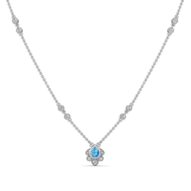 Avira Fine Unseen 0.40 ctw Pear Shape Blue Topaz accented Round Natural Diamond Floral Necklace 