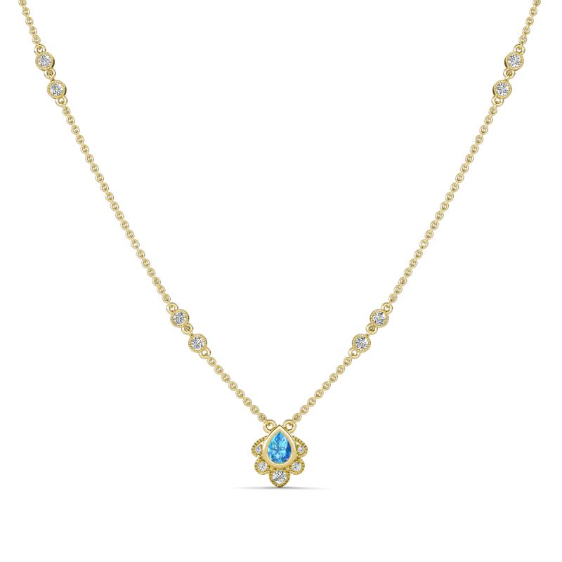 Avira Fine Unseen 0.40 ctw Pear Shape Blue Topaz accented Round Natural Diamond Floral Necklace 