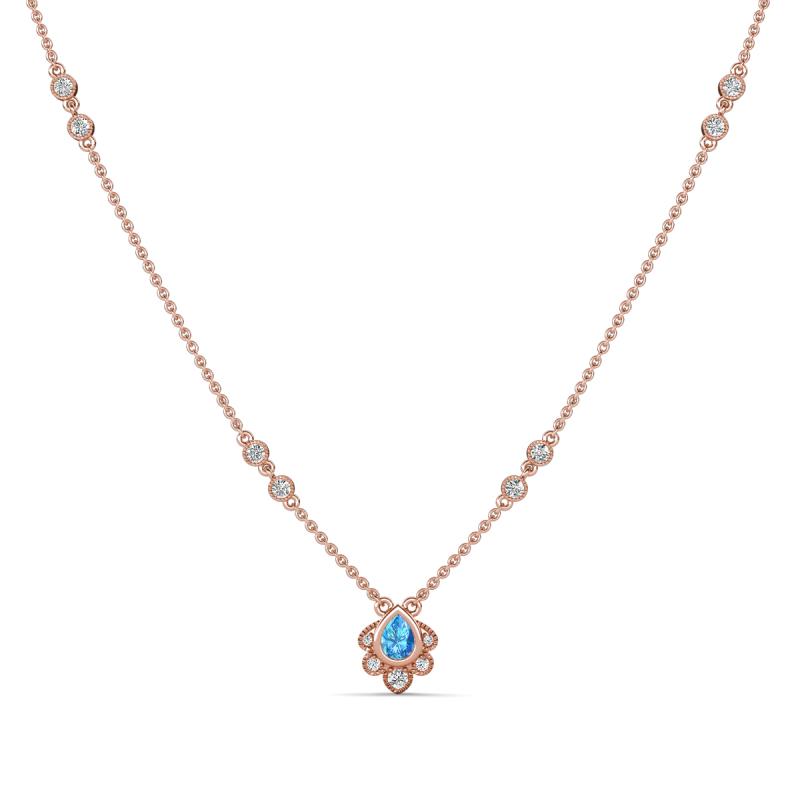 Avira Fine Unseen 0.40 ctw Pear Shape Blue Topaz accented Round Natural Diamond Floral Necklace 