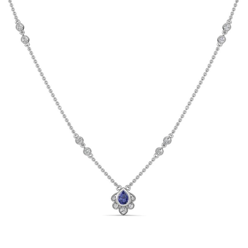 Avira Fine Unseen 0.35 ctw Pear Shape Iolite accented Round Natural Diamond Floral Necklace 