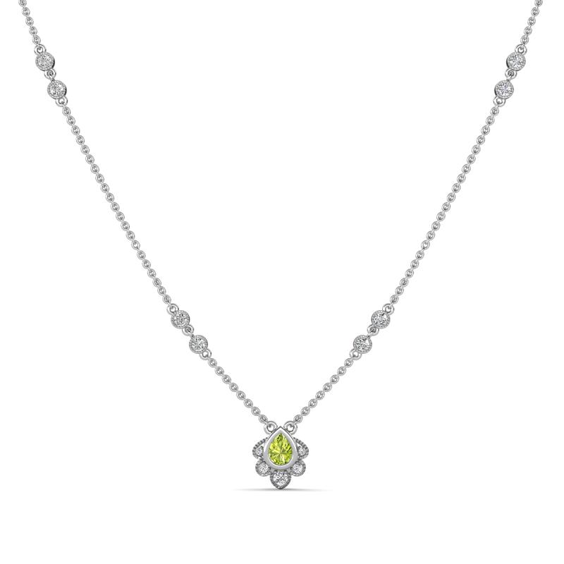 Avira Fine Unseen 0.40 ctw Pear Shape Peridot accented Round Natural Diamond Floral Necklace 