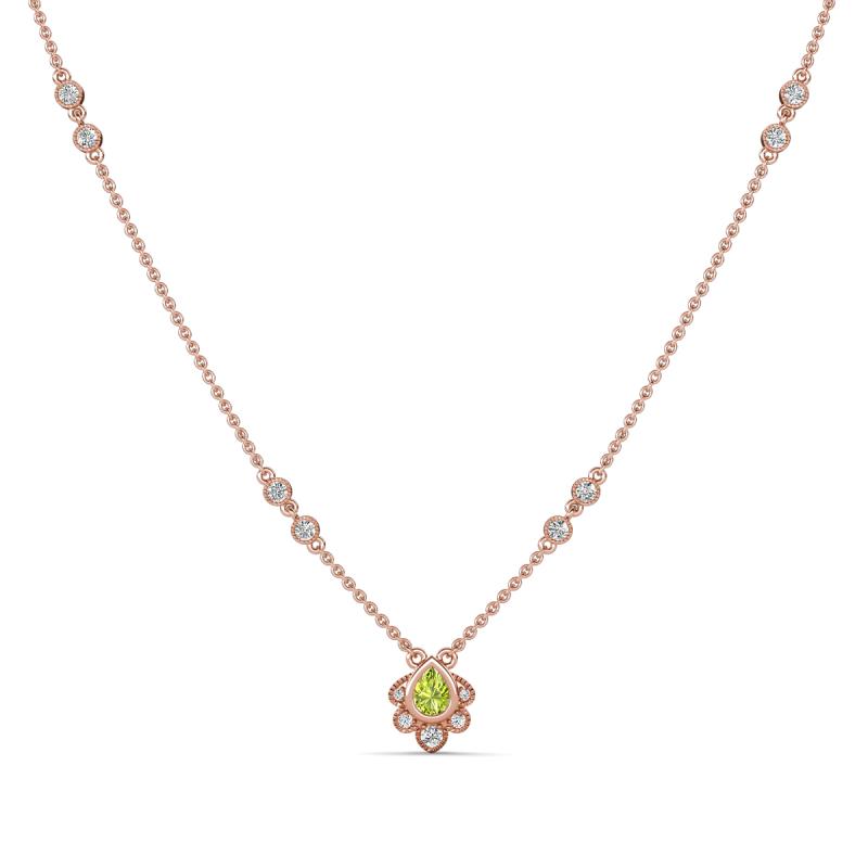 Avira Fine Unseen 0.40 ctw Pear Shape Peridot accented Round Natural Diamond Floral Necklace 