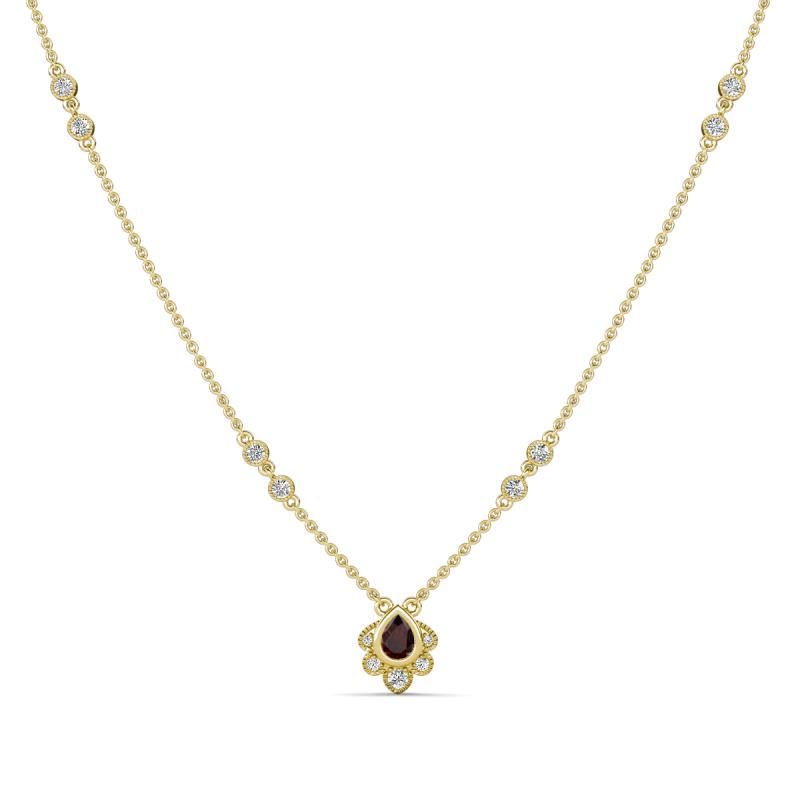 Avira Fine Unseen 0.45 ctw Pear Shape Red Garnet accented Round Natural Diamond Floral Necklace 