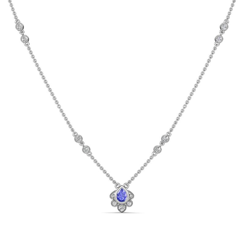 Avira Fine Unseen 0.40 ctw Pear Shape Tanzanite accented Round Natural Diamond Floral Necklace 